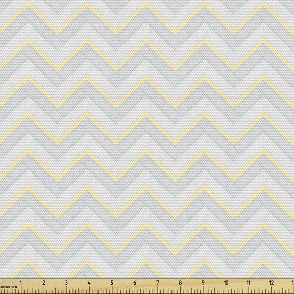 Ambesonne Grey Fabric by the Yard Upholstery, Vintage Chevron, 1 Yard, Yellow Grey