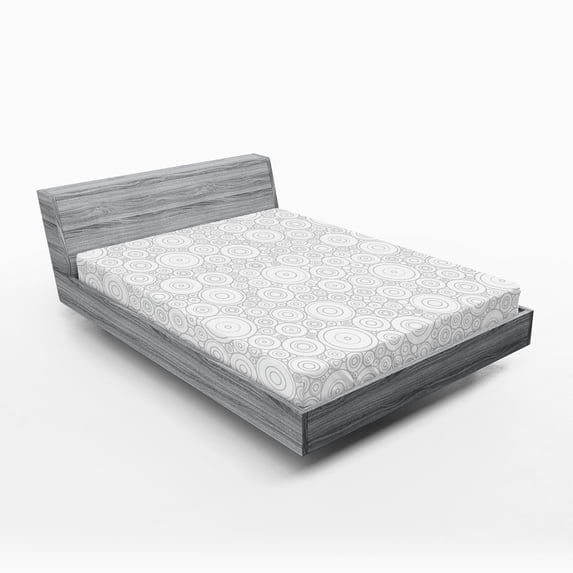 Ambesonne Grey Fitted Sheet 2 Pcs Set, Geometric Circles Retro, Full, Grey White