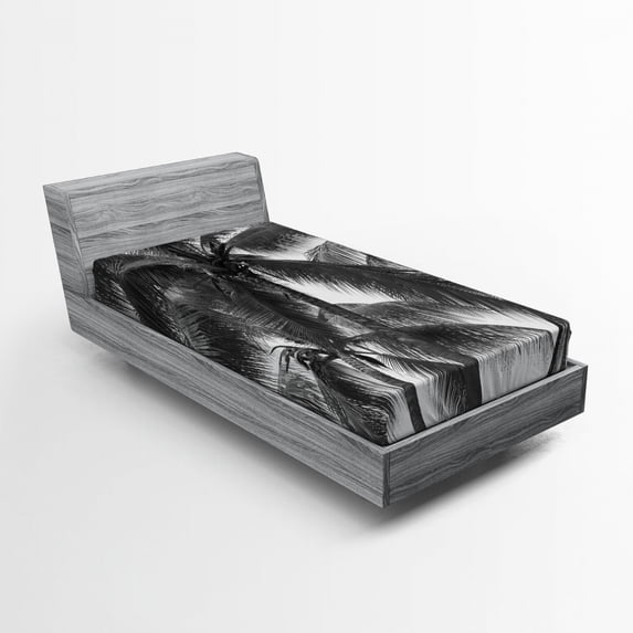 Ambesonne Grey Fitted Sheet, Coconut Palms Tropical, Twin XL Size, Black