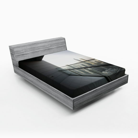 Ambesonne Grey Fitted Sheet, Dubai Cityscape, Full Size, Charcoal Grey and White