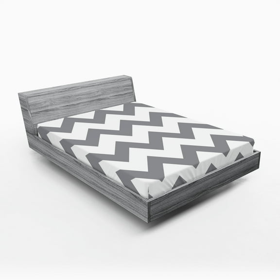 Ambesonne Grey Fitted Sheet, Geometrical Zigzag Stripes, California King, White Grey