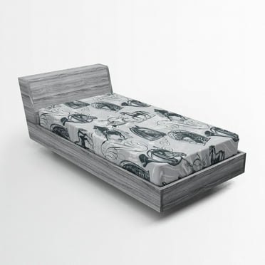 Ambesonne Grey Fitted Sheet, Horse Royal Animal Retro, Twin Size, Grey White