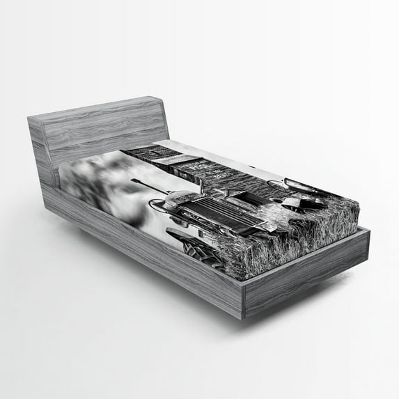 Ambesonne Grey Fitted Sheet, Old Vintage 60s Tractor, Twin XL Size, Grey