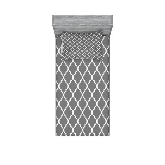 Ambesonne Grey Fitted Sheet & Pillow Sham Set, Barbed Country Inspired, Twinxl, Grey White