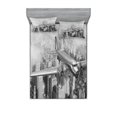 thumbnail image 1 of Ambesonne Grey Fitted Sheet & Pillow Sham Set, Flying Plane on New York, Full, Black and White, 1 of 2