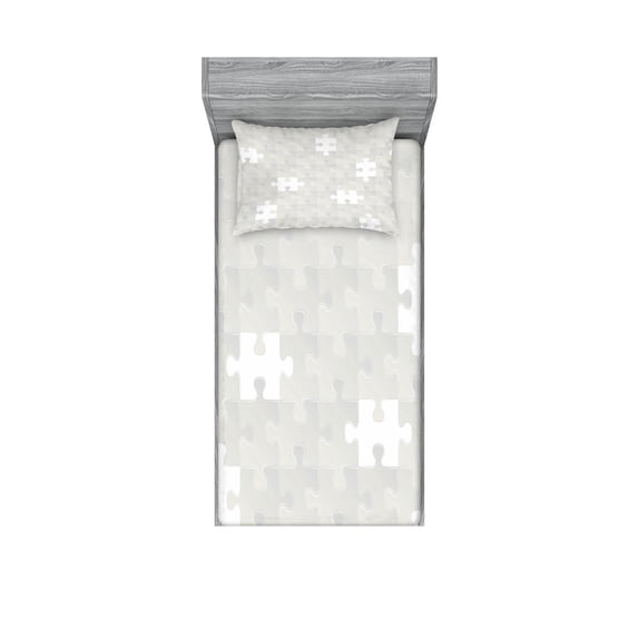 Ambesonne Grey Fitted Sheet & Pillow Sham Set, Game Game Hobby Theme, Twinxl, Grey