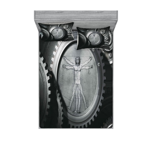 Ambesonne Grey Fitted Sheet & Pillow Sham Set, Medieval Old Human Body, Queen, Grey