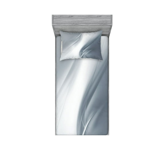 Ambesonne Grey Fitted Sheet & Pillow Sham Set, Monochromatic Abstract, Twinxl, Grey