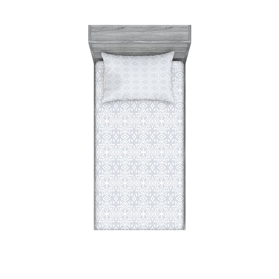 Ambesonne Grey Fitted Sheet & Pillow Sham Set, Neutral Floral Vintage Motif, Twinxl, White and Grey