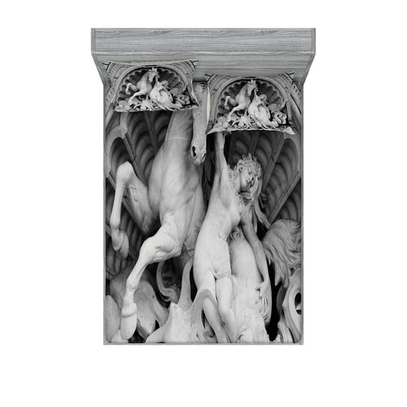 Ambesonne Grey Fitted Sheet & Pillow Sham Set, Nymph Octopusrt, Full, Grey