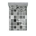 thumbnail image 1 of Ambesonne Grey Fitted Sheet & Pillow Sham Set, Plaid Patchwork Retro, Full, White Black Grey, 1 of 2
