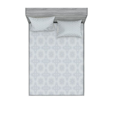 Ambesonne Grey Fitted Sheet & Pillow Sham Set, Retro Floral Celtic Art, Queen, Grey