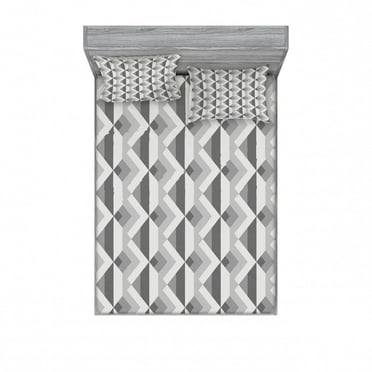 Ambesonne Grey Fitted Sheet & Pillow Sham Set, Retro Minimalist Pattern, Full, Charcoal Grey