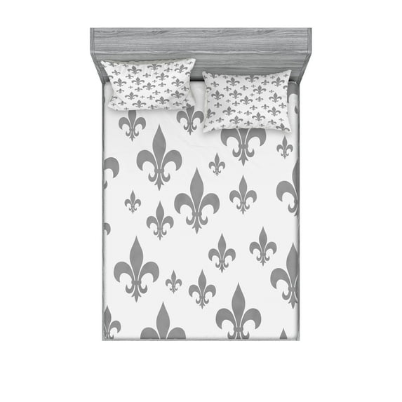 Ambesonne Grey Fitted Sheet & Pillow Sham Set, Retro Royal Vintage, Full, Grey