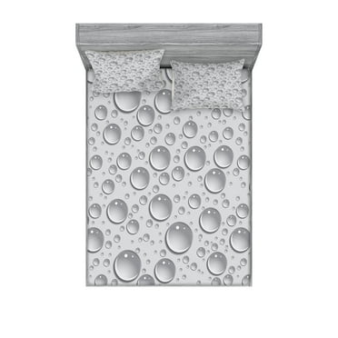 Ambesonne Grey Fitted Sheet & Pillow Sham Set, Waterdrops Monochrome, Full, Grey