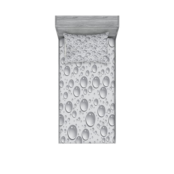 Ambesonne Grey Fitted Sheet & Pillow Sham Set, Waterdrops Monochrome, Twin, Grey