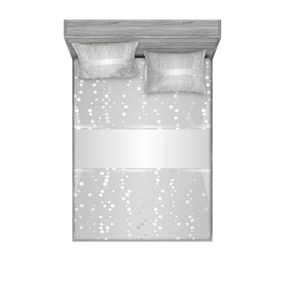 Ambesonne Grey Fitted Sheet & Pillow Sham Set, Waves Dots Xmas, Queen, Grey White