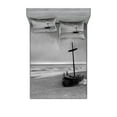 thumbnail image 1 of Ambesonne Grey Fitted Sheet & Pillow Sham Set, Wreck Boat on the Beach, Queen, Black and White, 1 of 3