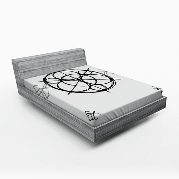 Ambesonne Grey Fitted Sheet, Swirled Spirals, Full Size, Black Grey White