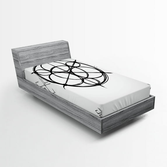 Ambesonne Grey Fitted Sheet, Swirled Spirals, Twin Size, Black Grey White