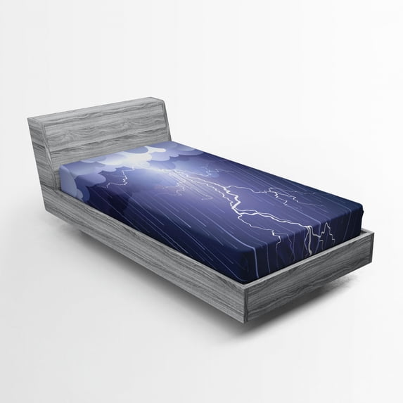 Ambesonne Grey Fitted Sheet, Thunderstorm Dark Clouds, Twin Size, Blue