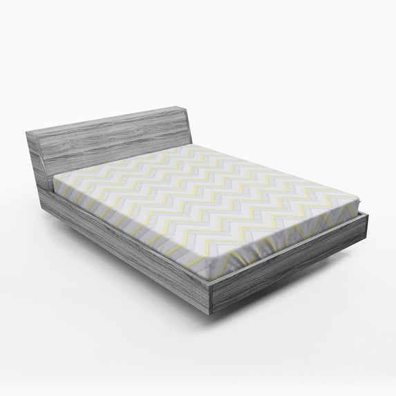 Ambesonne Grey Fitted Sheet, Vintage Chevron, Full Size, Yellow Grey