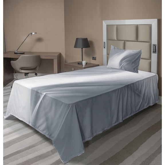 Ambesonne Grey Fitted & Top Sheet Set with Sham, Monochromatic Abstract, Grey