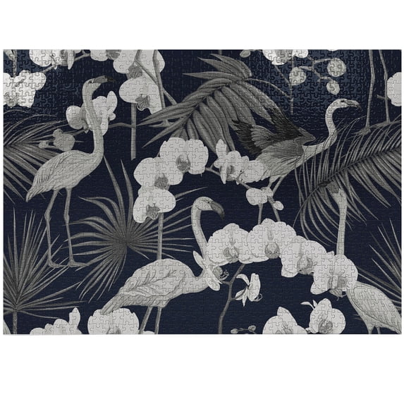Ambesonne Grey Floral Birds Jigsaw Puzzle Durable Cardboard, Orchid Flamingo, 1000 pcs, Purpleblue Indigo