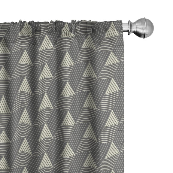 Ambesonne Grey Geometric Window Curtains, Triangular Stripes, Each 28" W x 63" L, Grey Cream