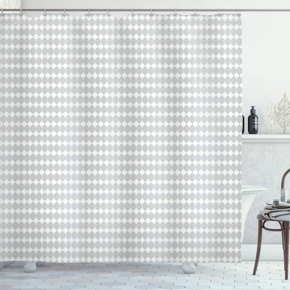 Ambesonne Grey Geometric Shower Curtain, Rhombus Mosaic Tile, 69"Wx84"L, Pale Grey and White