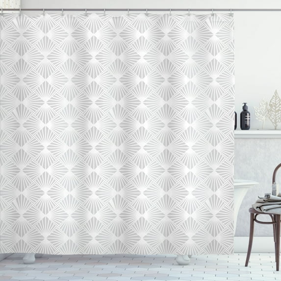 Ambesonne Grey Geometric Shower Curtain, Vintage Ornament, 69"Wx70"L, Pale Grey and White