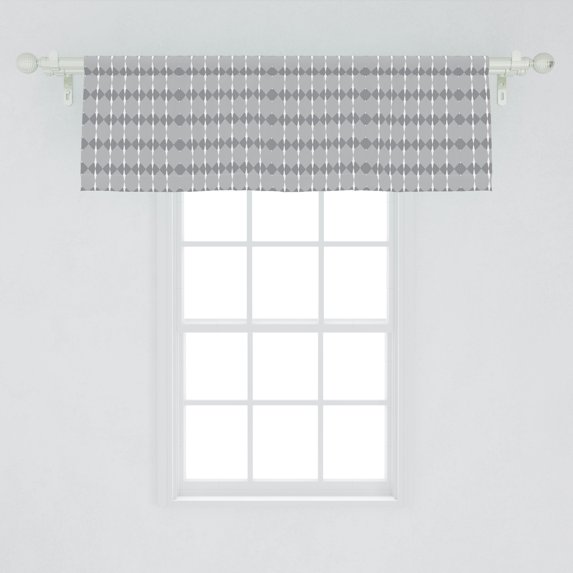 Ambesonne Grey Geometric Window Valance, Tile Pattern in Shades of Grey with Repeating Abstract Motifs, Curtain Valance for Kitchen Bedroom Decor with Rod Pocket, 54" X 18", Pale Grey Grey and White