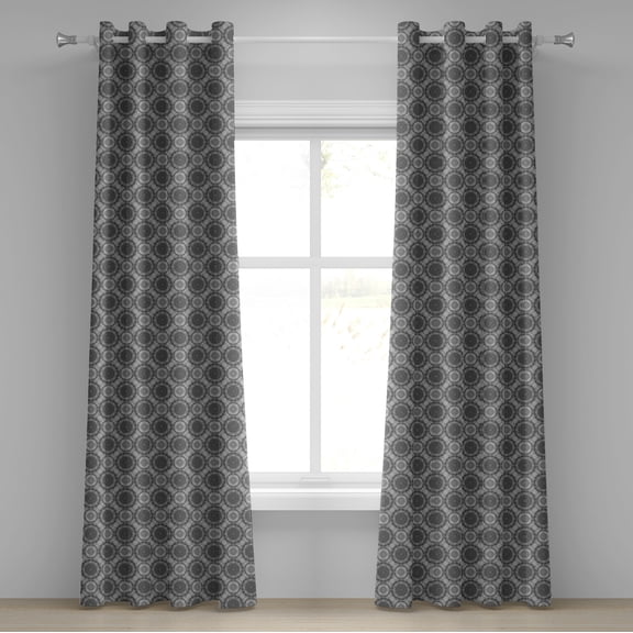 Ambesonne Grey Grommet Curtain, Abstract Damask Flowers, 50" x 108", Grey Black White