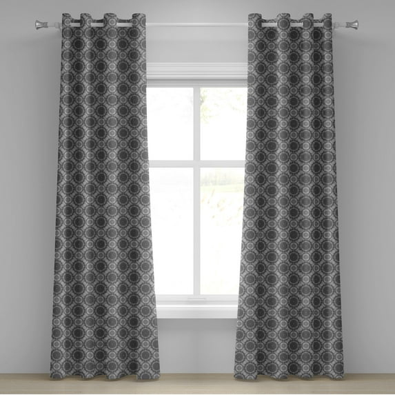 Ambesonne Grey Grommet Curtain, Abstract Damask Flowers, 50" x 120", Grey Black White