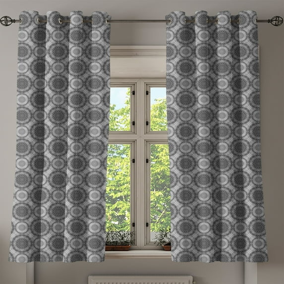 Ambesonne Grey Grommet Curtain, Abstract Damask Flowers, 50" x 54", Grey Black White