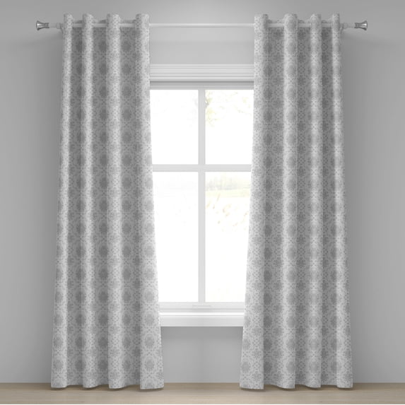 Ambesonne Grey Grommet Curtain, Damask Victorian Bohemian, 50" x 84", Grey