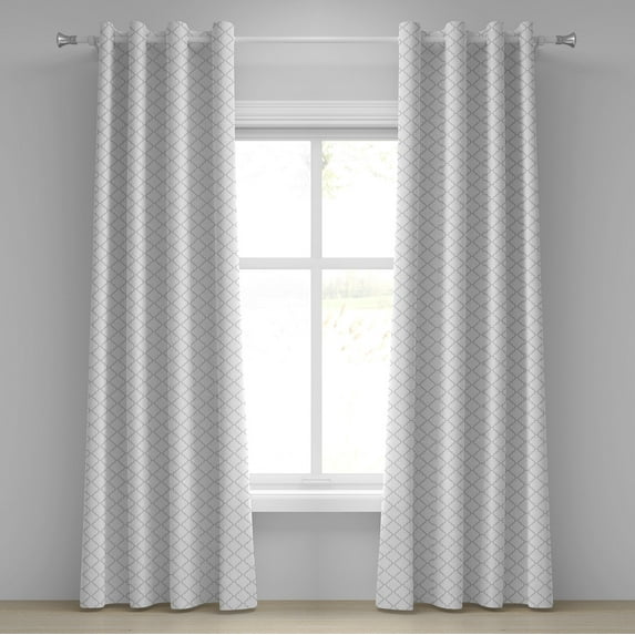 Ambesonne Grey Grommet Curtain, Monochrome Damask Pattern, 50" x 108", White Grey