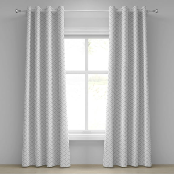 Ambesonne Grey Grommet Curtain, Monochrome Damask Pattern, 50" x 84", White Grey
