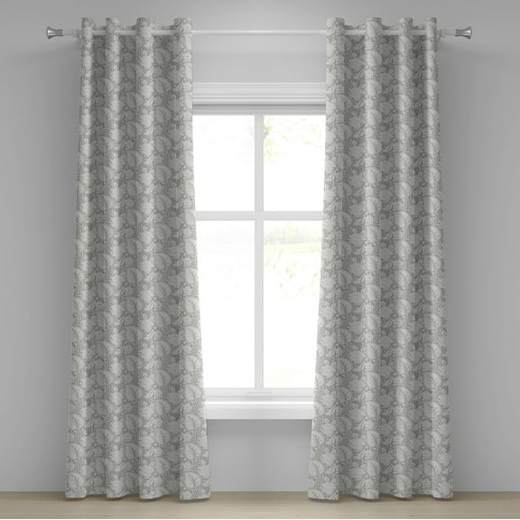 Ambesonne Grey Grommet Curtain, Paisley Blooming Flowers, 50" x 72", Grey