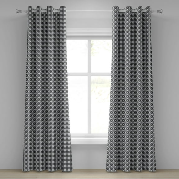 Ambesonne Grey Grommet Curtain, Retro Simple Floral Motifs, 50" x 96", Charcoal Grey Pale Grey