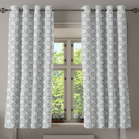 Ambesonne Grey Grommet Curtain, Royal Floral Ornaments, 50" x 63", White Grey