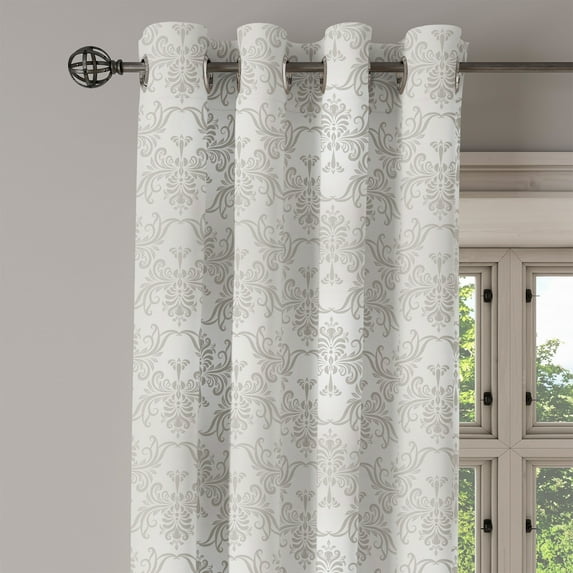 Ambesonne Grey Grommet Curtain Single Panel, Vintage Damask Flowers, 50"x60", Pale Grey