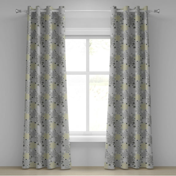 Ambesonne Grey Grommet Curtain, Style Yellow Flower, 50" x 84", Pale Grey White