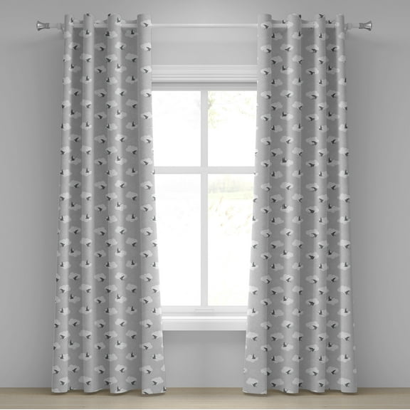 Ambesonne Grey Grommet Curtain, Swallow Birds Among Clouds, 50" x 108", Grey Pale Grey White