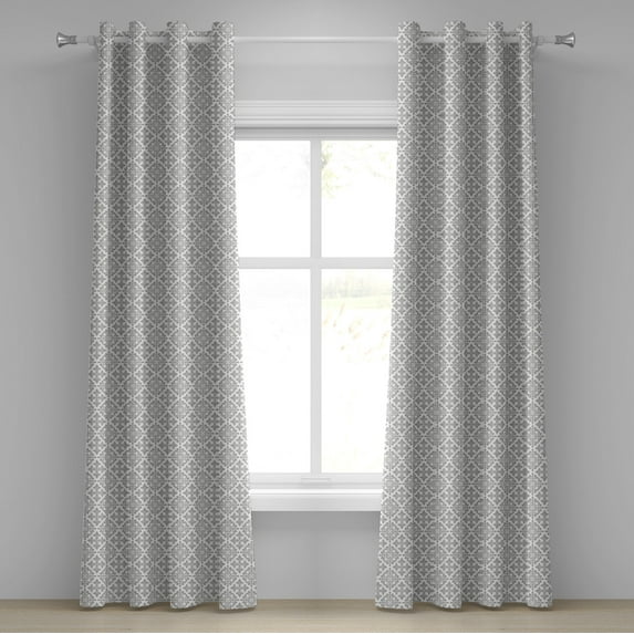Ambesonne Grey Grommet Curtain, Victorian Damask Floral, 50" x 96", Grey White