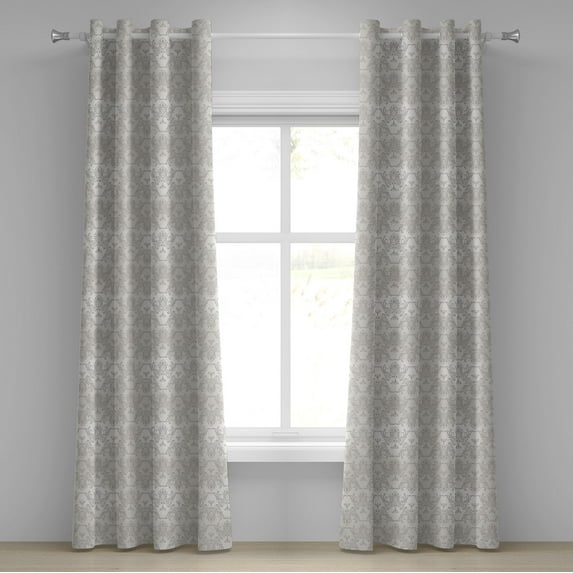 Ambesonne Grey Grommet Curtain, Vintage Damask Flowers, 50" x 120", Pale Grey