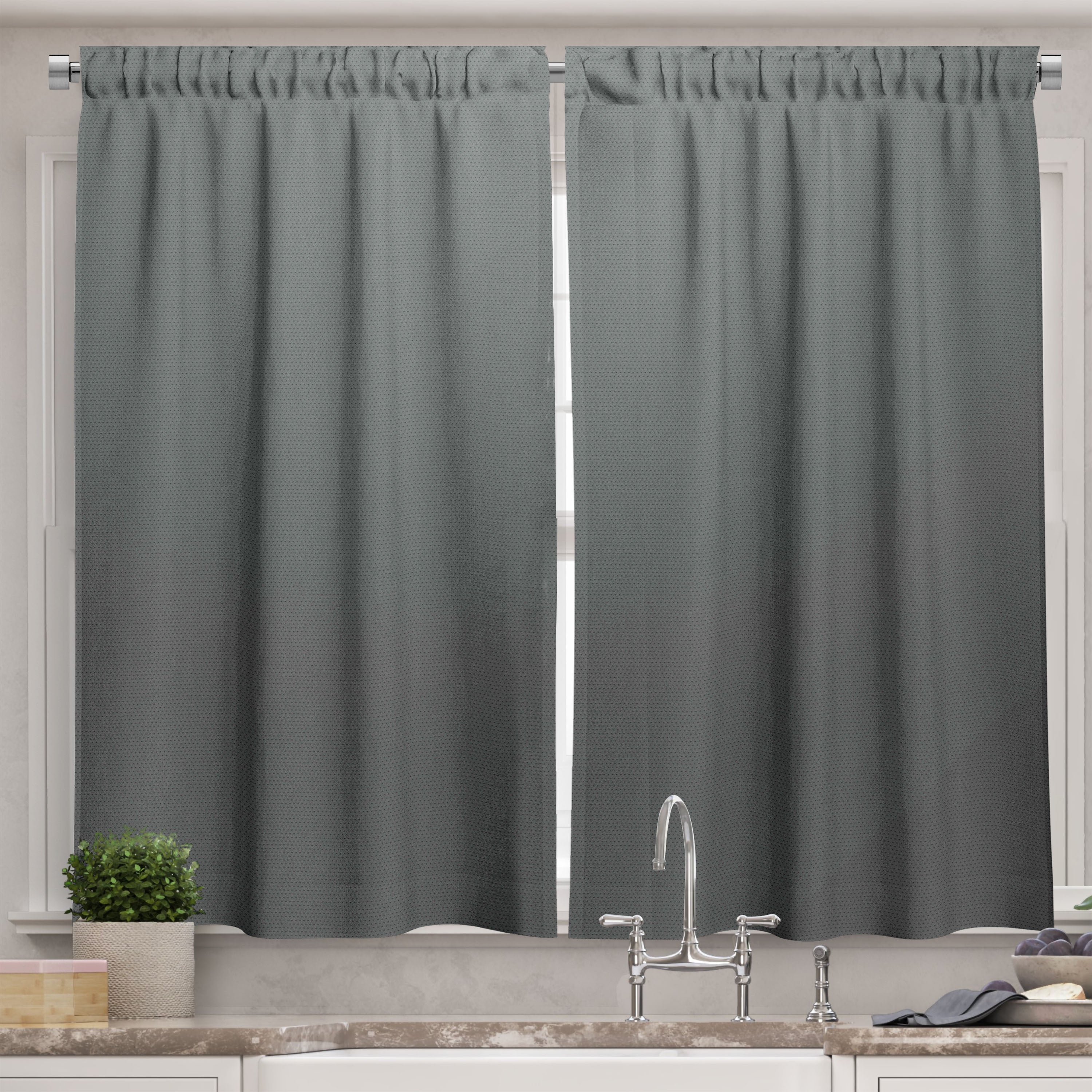 Ambesonne Grey Kitchen Curtains, Plain Colored Dark Abstract, 55"x39