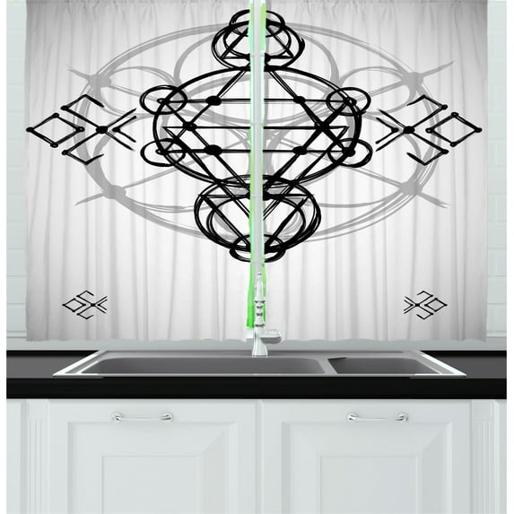 Ambesonne Grey Kitchen Curtains, Sketch Illustration, 55"x45", Black Grey White
