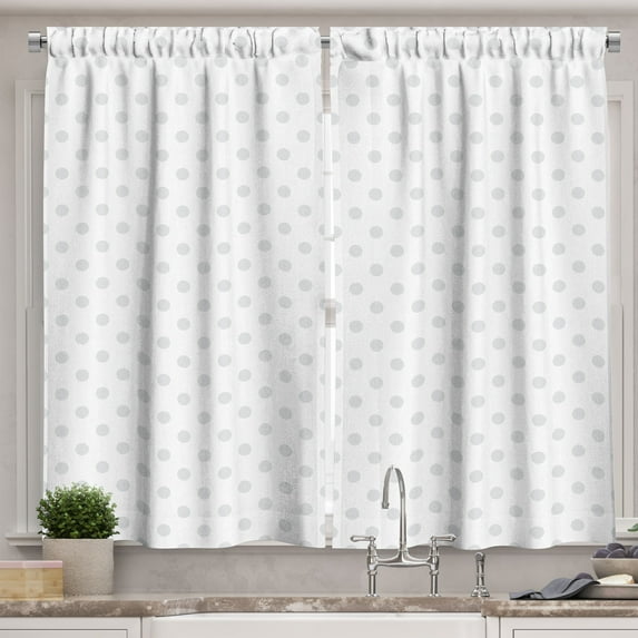Ambesonne Grey Kitchen Curtains, Small Polka Dots Pastel, 55"x45", Pale Grey White