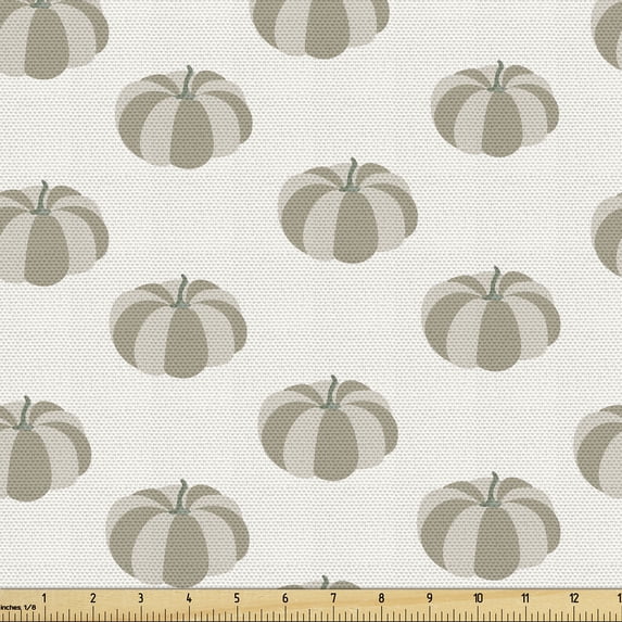 Ambesonne Grey Modern Fabric by the Yard Upholstery, Repetitive Pumpkin Art, 1 Yard, Pale Tan and Multicolor